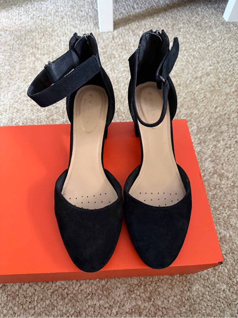 Black Suede Ankle-Strap Women's Heels